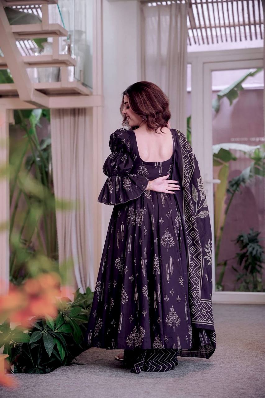 Aubergine Purple Anarkali Set - Festive Wear